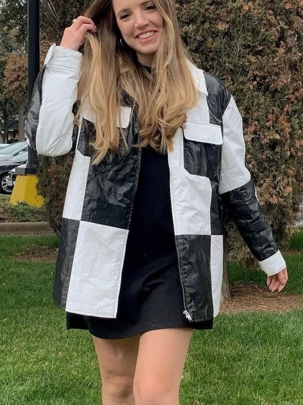 And Other Stories Black & White Checkerboard Long Shacket - Women's Jacket